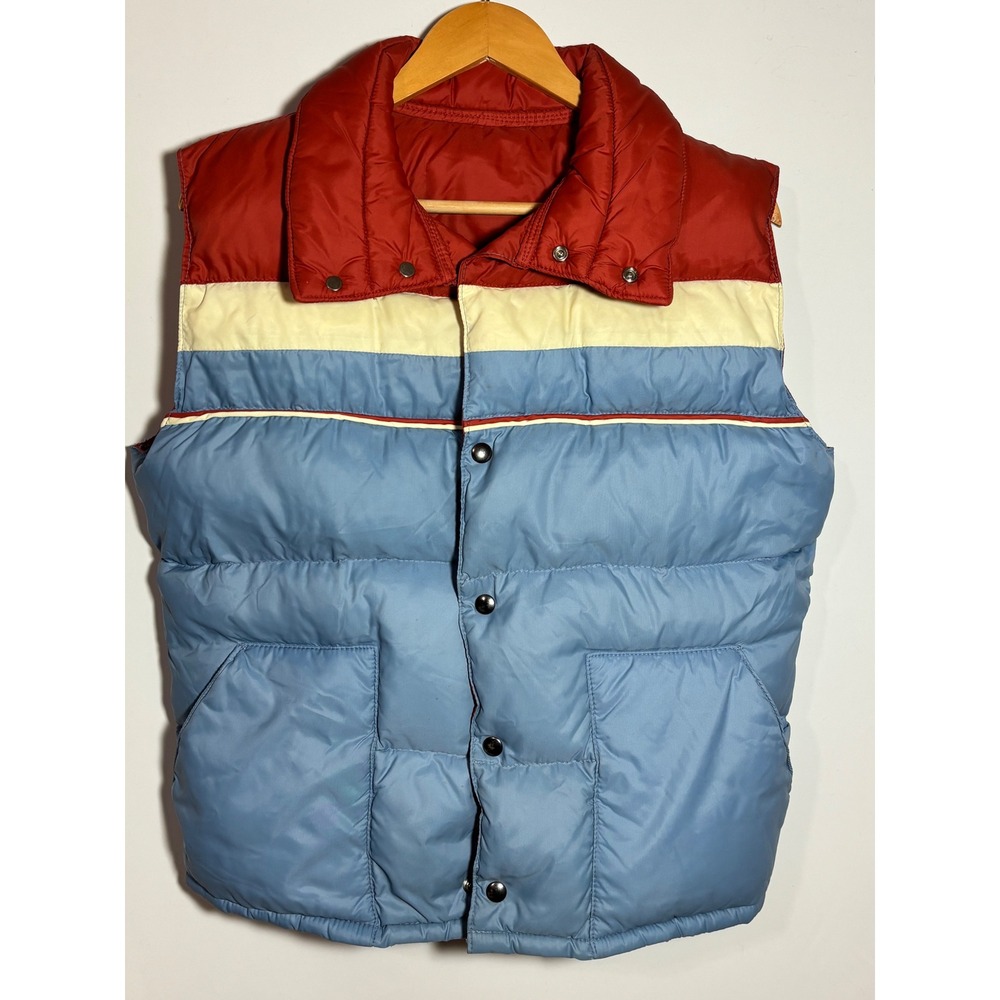 Vintage Down Puffer Vest Colorblock Blue‎ Red Cream Mens M/L Woolrich? Retro